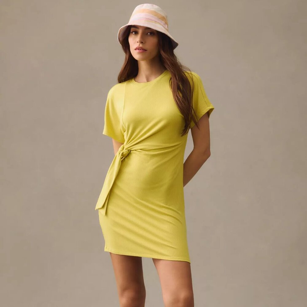 XS Daily Practice by Anthropologie Nico Tie-Waist Dress | Celery